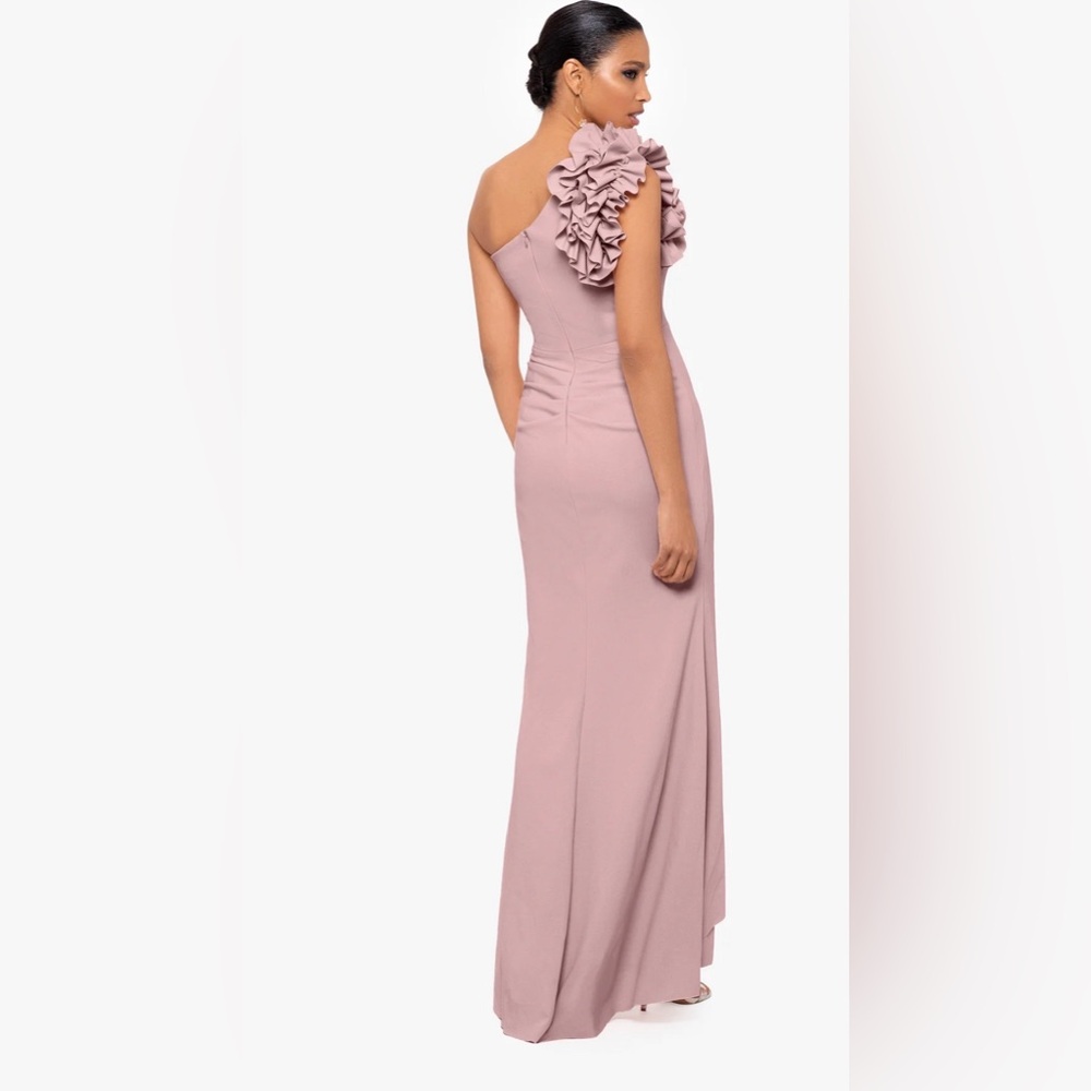 ONE SHOULDER RUFFLE SCUBA CREPE DRESS - Picture 2 of 4